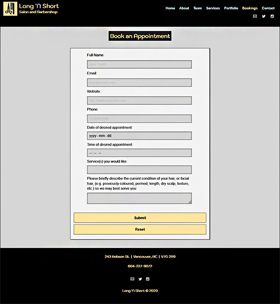 Bookings page screenshot for Long 'N Short