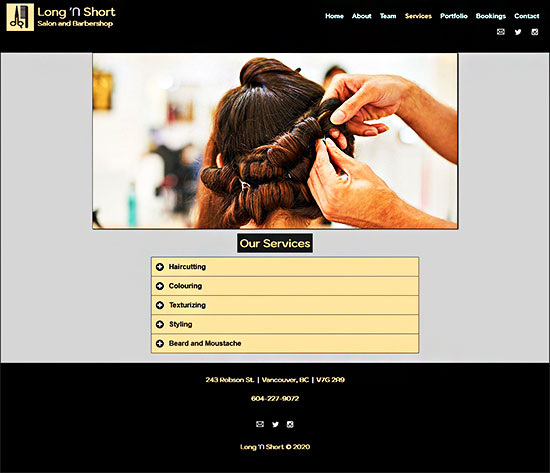 Services page screenshot for Long 'N Short