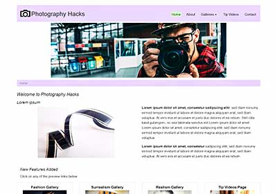 Screenshot of home page for Photography Hacks