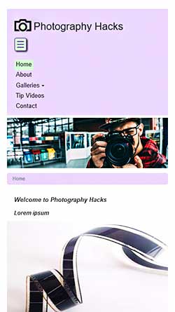 layout for home page with navigation panel on smartphones